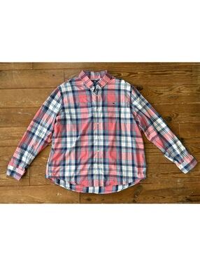 Vineyard Vines Men’s 2XL Slim Fit Whale Shirt Pink Navy Plaid Button Down